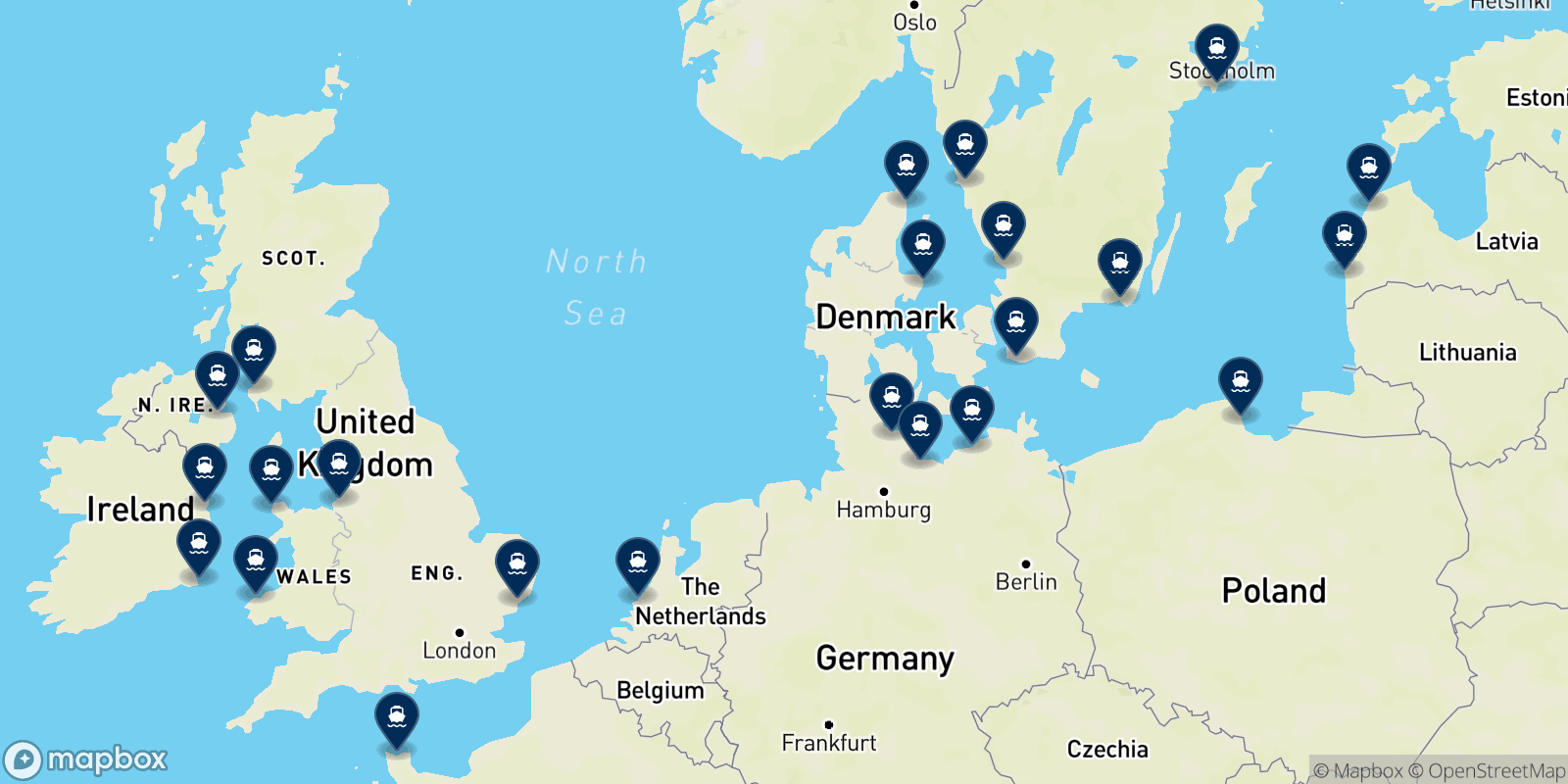 Mapa de los destinos Stena
