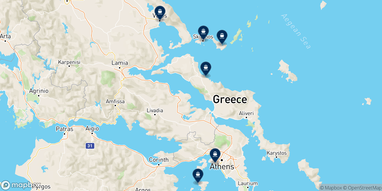 Mapa de los destinos Anes Ferries