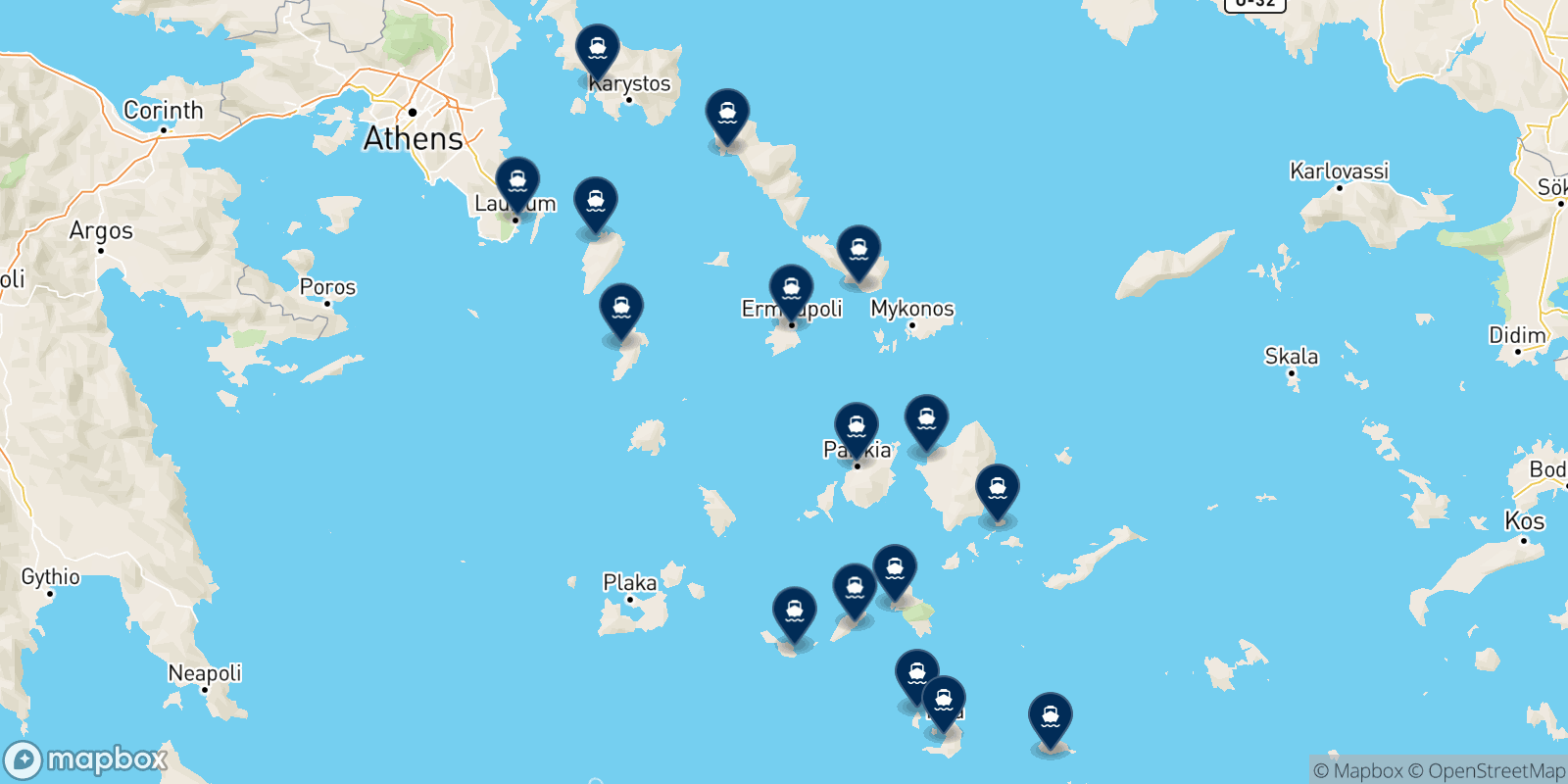 Mapa de los destinos Saos Ferries