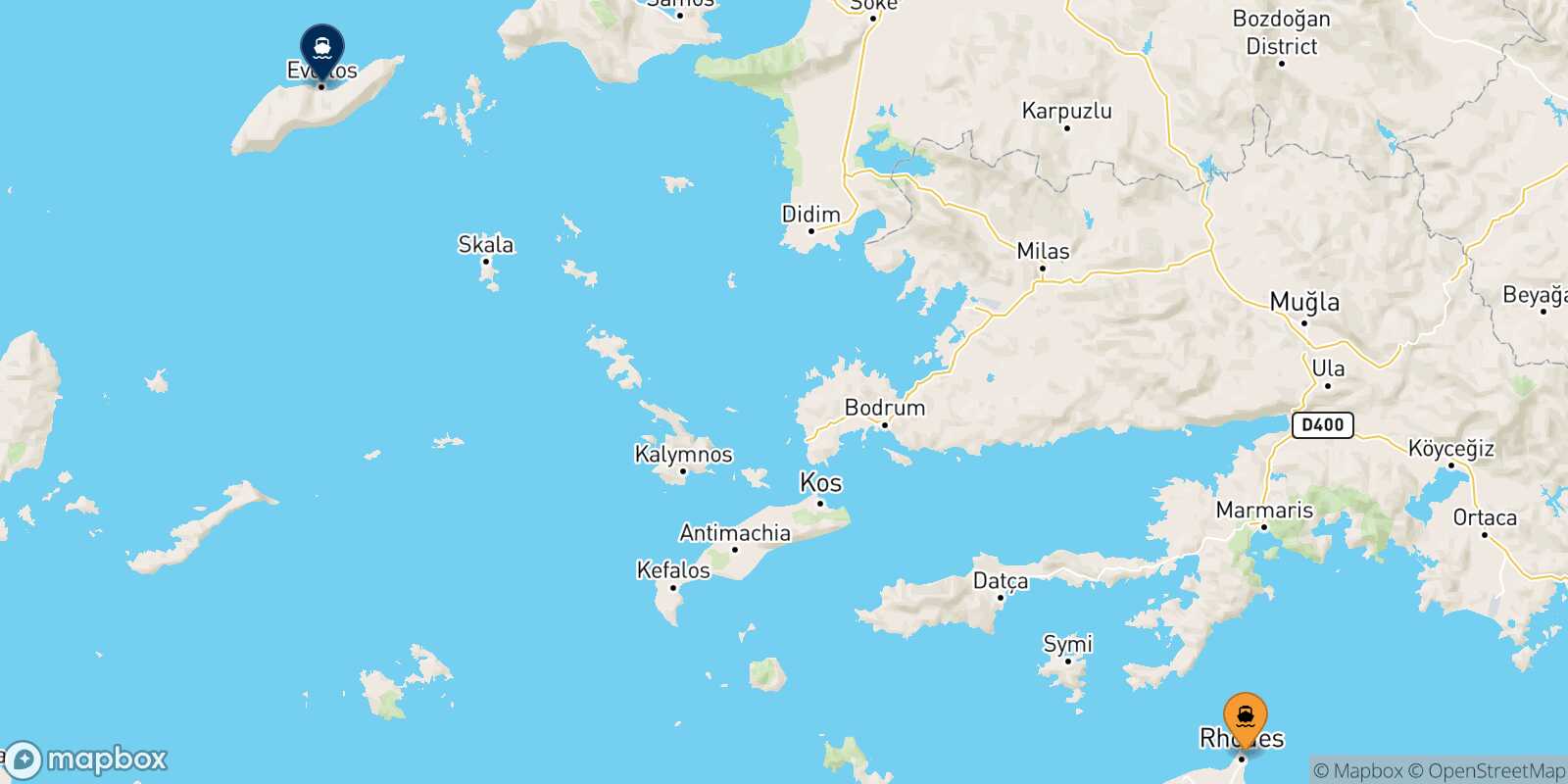 Mapa de la ruta Rodas Agios Kirikos (Ikaria)