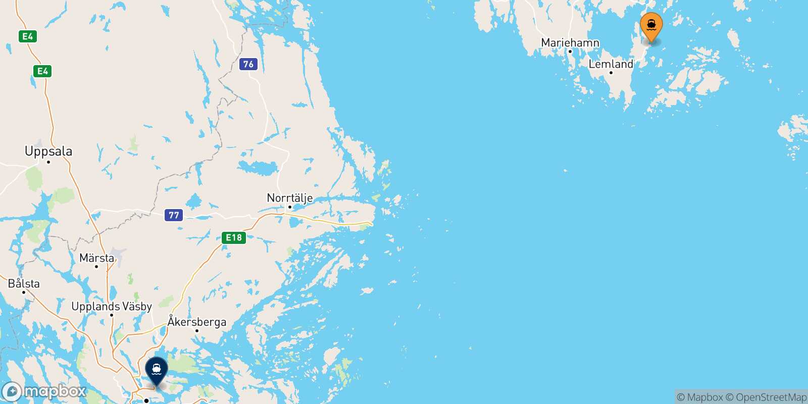 Mapa de la ruta Långnäs Estocolmo