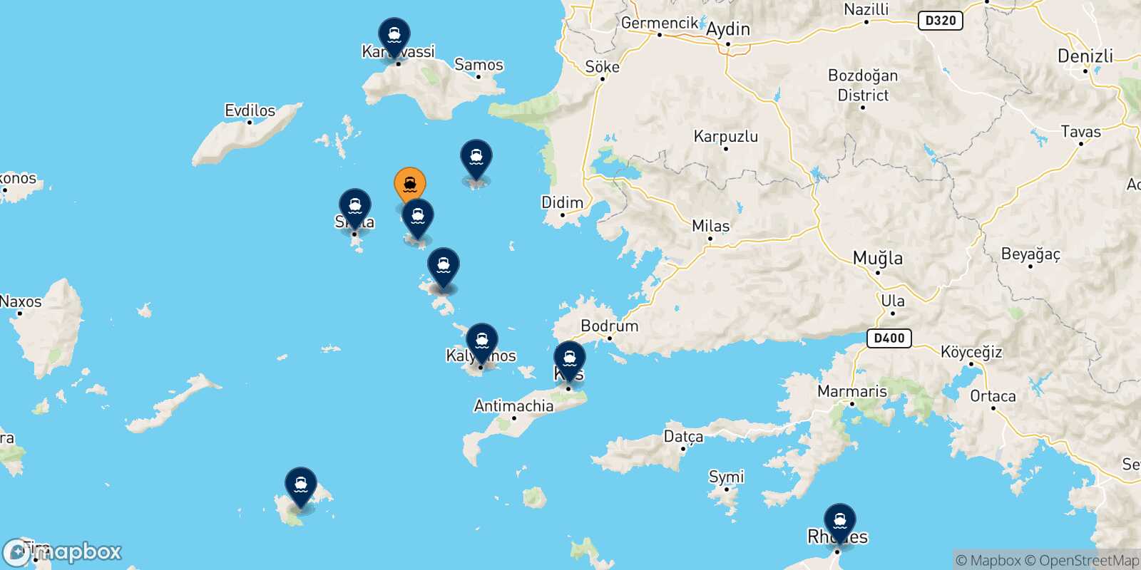 Mapa de los destinos alcanzables de Arkyi