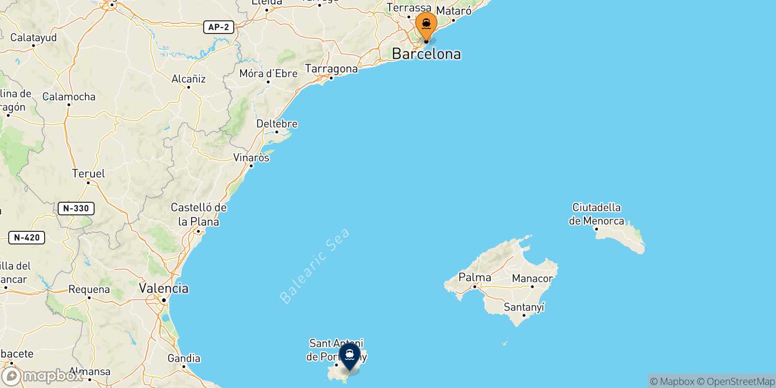 Mapa de la ruta Barcelona Ibiza