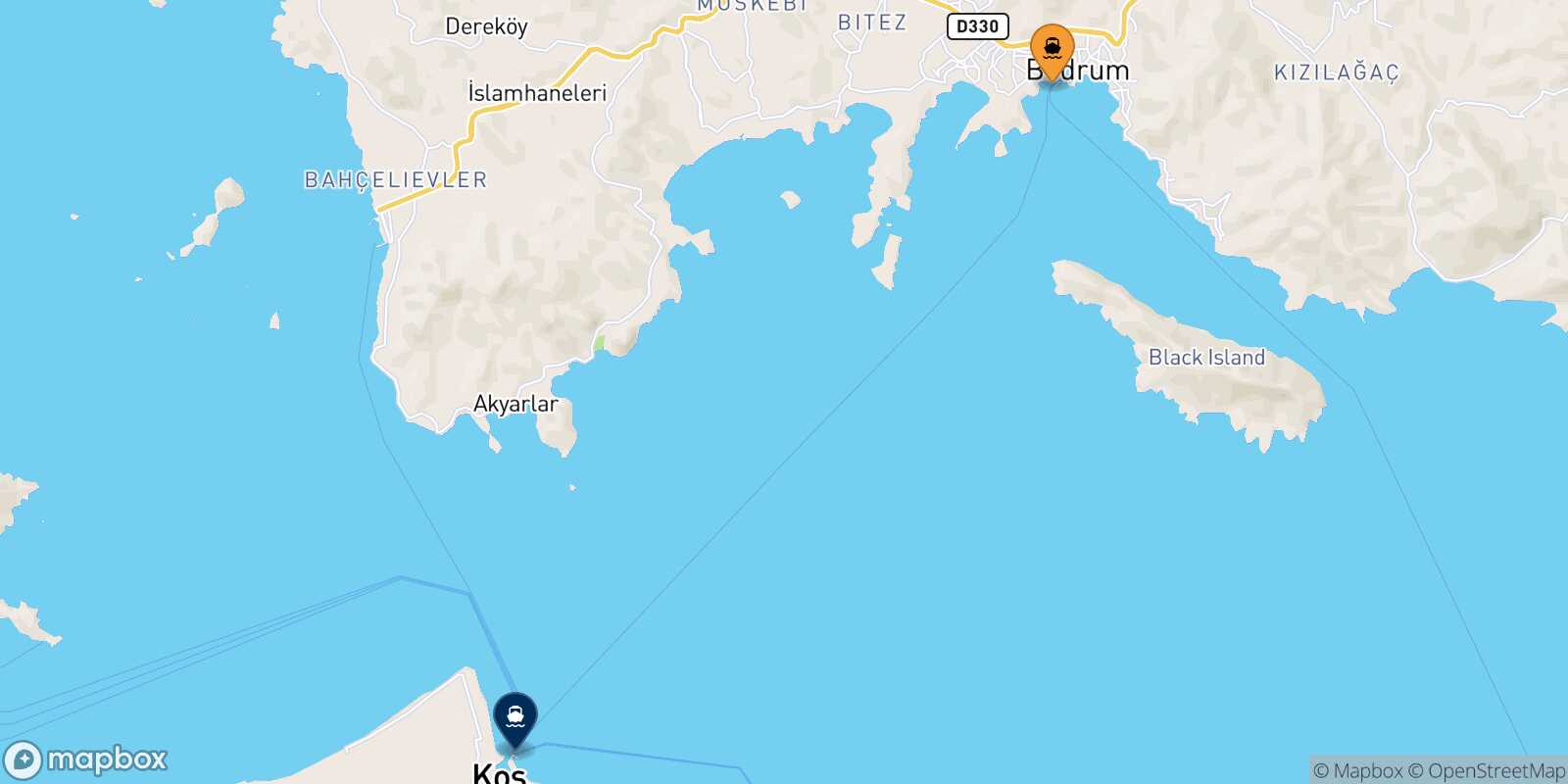Mapa de la ruta Turgutreis Kos