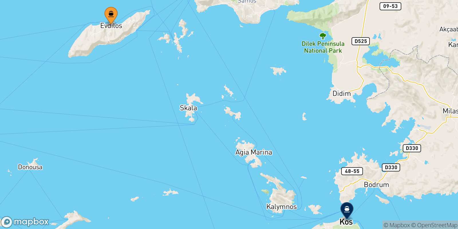 Mapa de la ruta Agios Kirikos (Ikaria) Kos