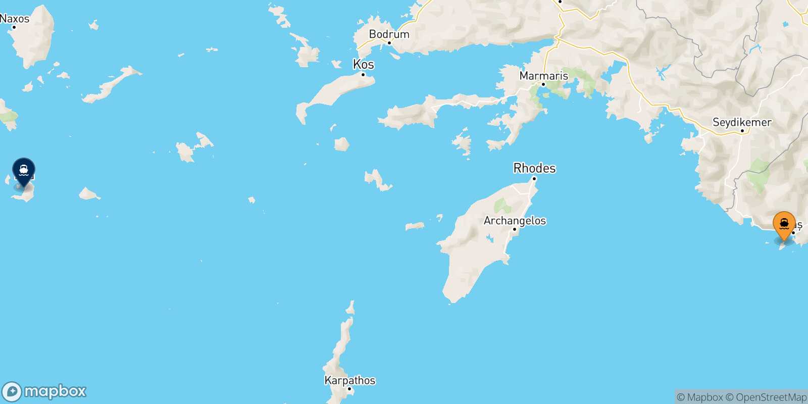 Mapa de la ruta Kastelorizo Santorini