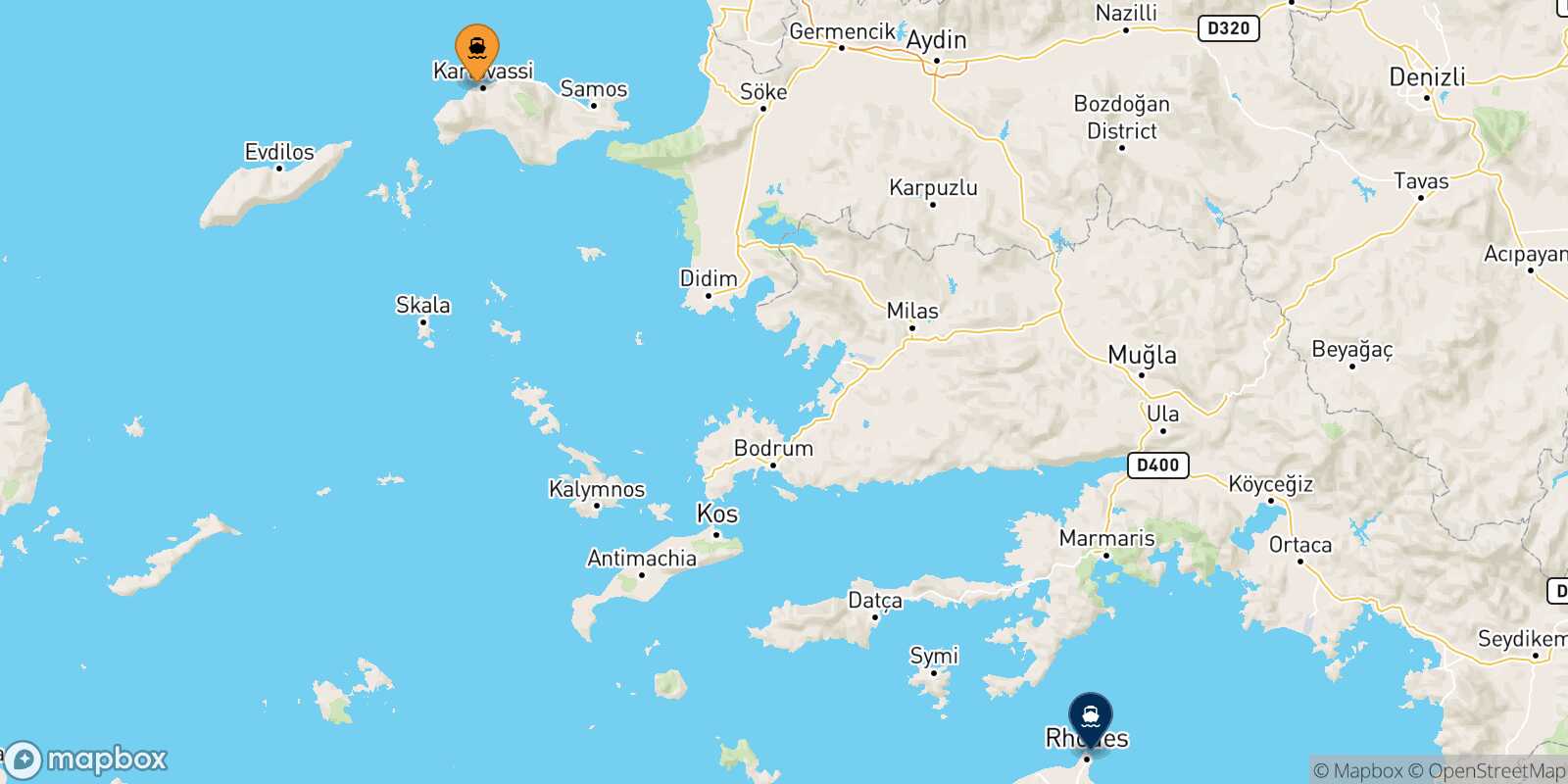 Mapa de la ruta Pythagorio (Samos) Rodas