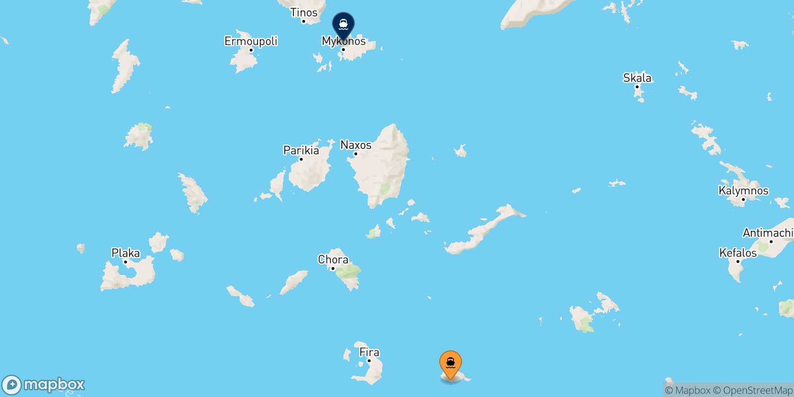 Mapa de la ruta Anafi Mykonos