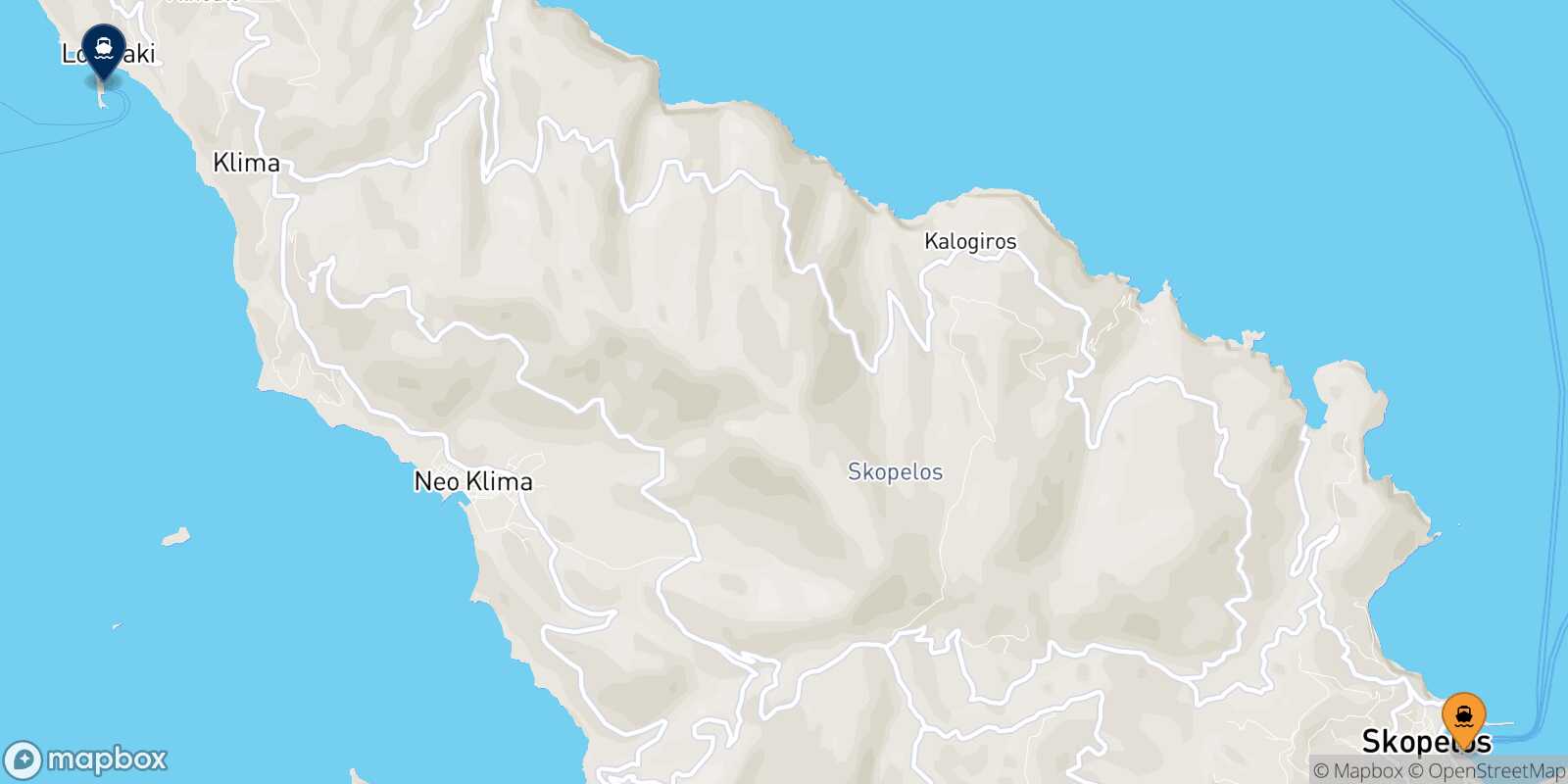 Mapa de la ruta Glossa (Skopelos) Agnontas (Skopelos)