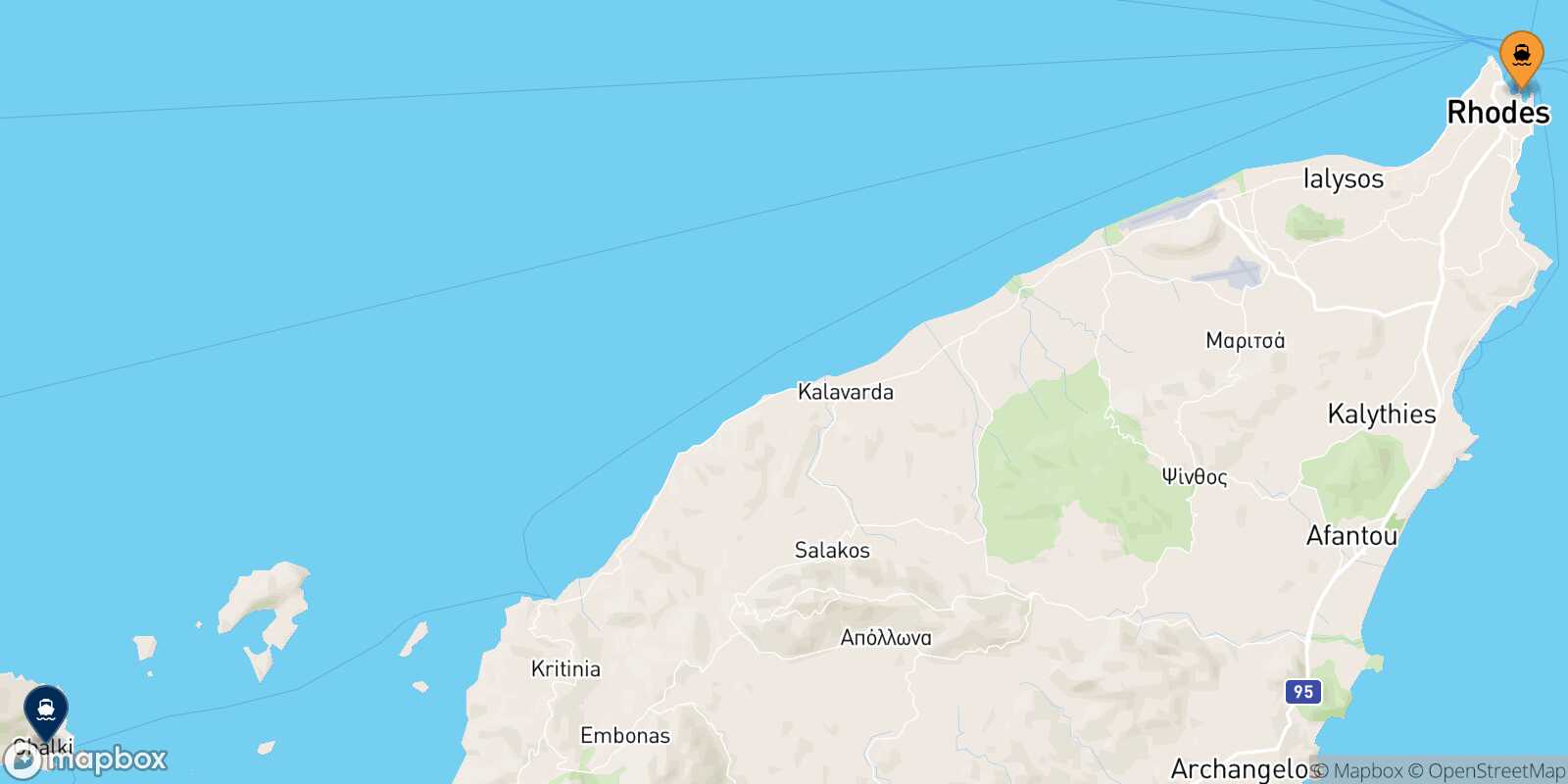 Mapa de la ruta Skala Kamirou (Rhodes) Chalki