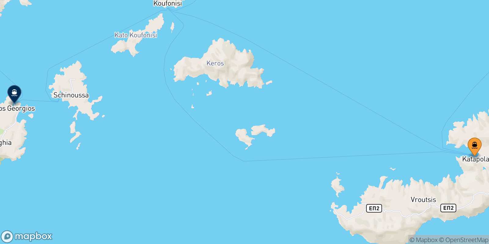 Mapa de la ruta Katapola (Amorgos) Iraklia