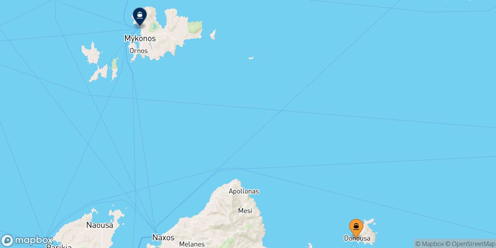 Mapa de la ruta Donoussa Mykonos