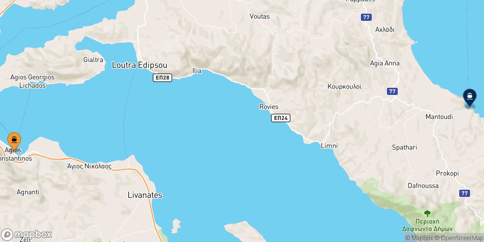 Mapa de la ruta Agios Konstantinos Mantoudi (Evia)
