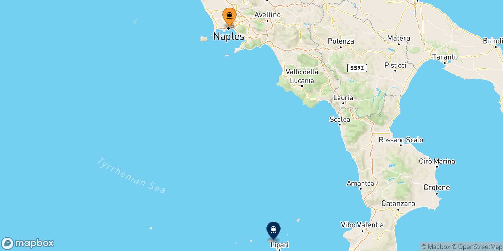 Mapa de la ruta Nápoles Santa Marina (Salina)