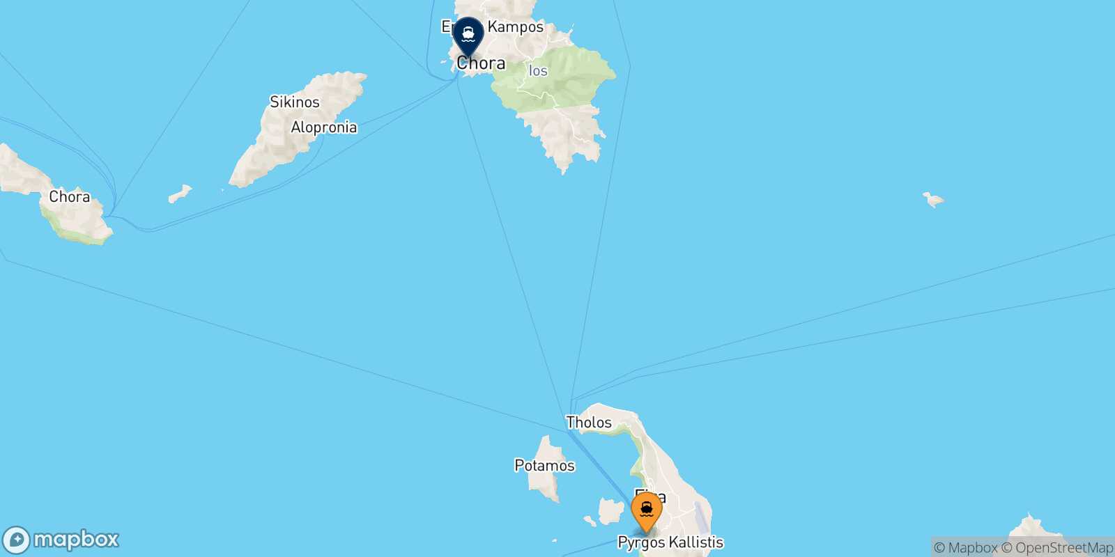 Mapa de la ruta Santorini Ios
