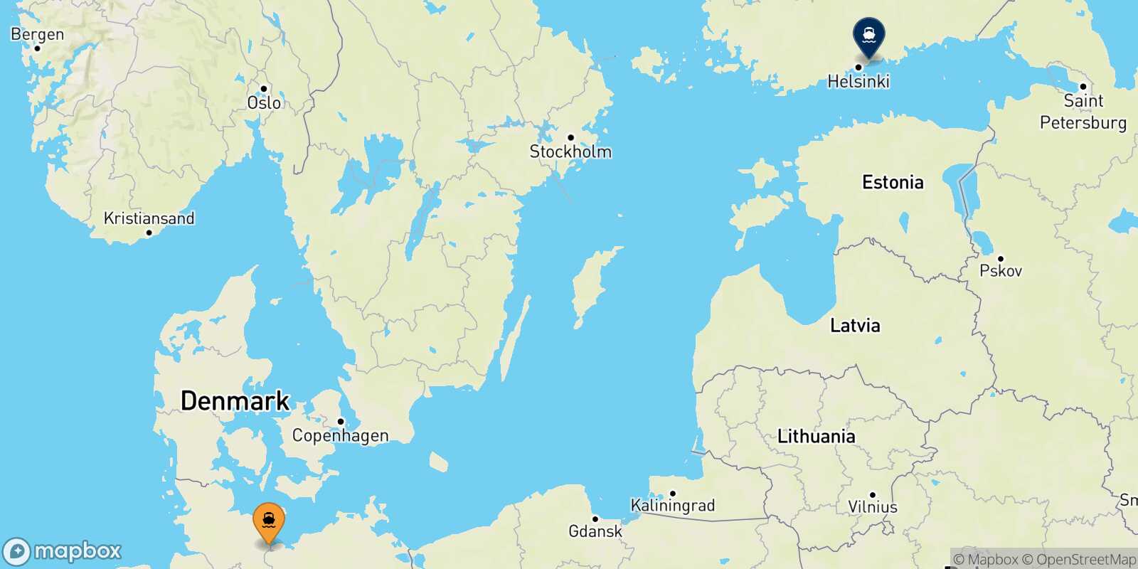 Mapa de la ruta Travemünde Helsinki