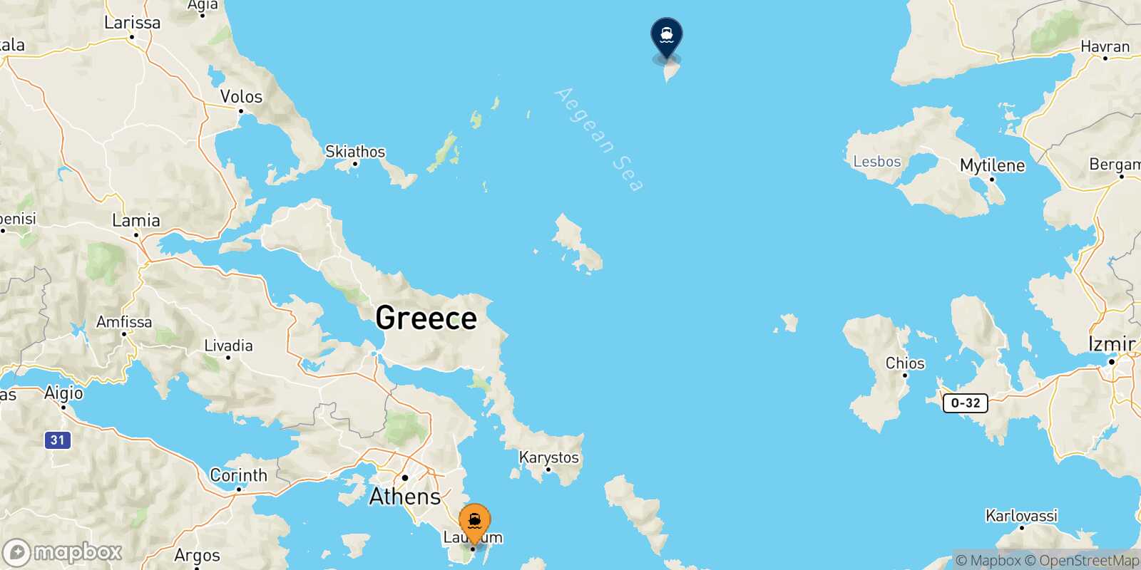 Mapa de la ruta Lavrio Agios Efstratios