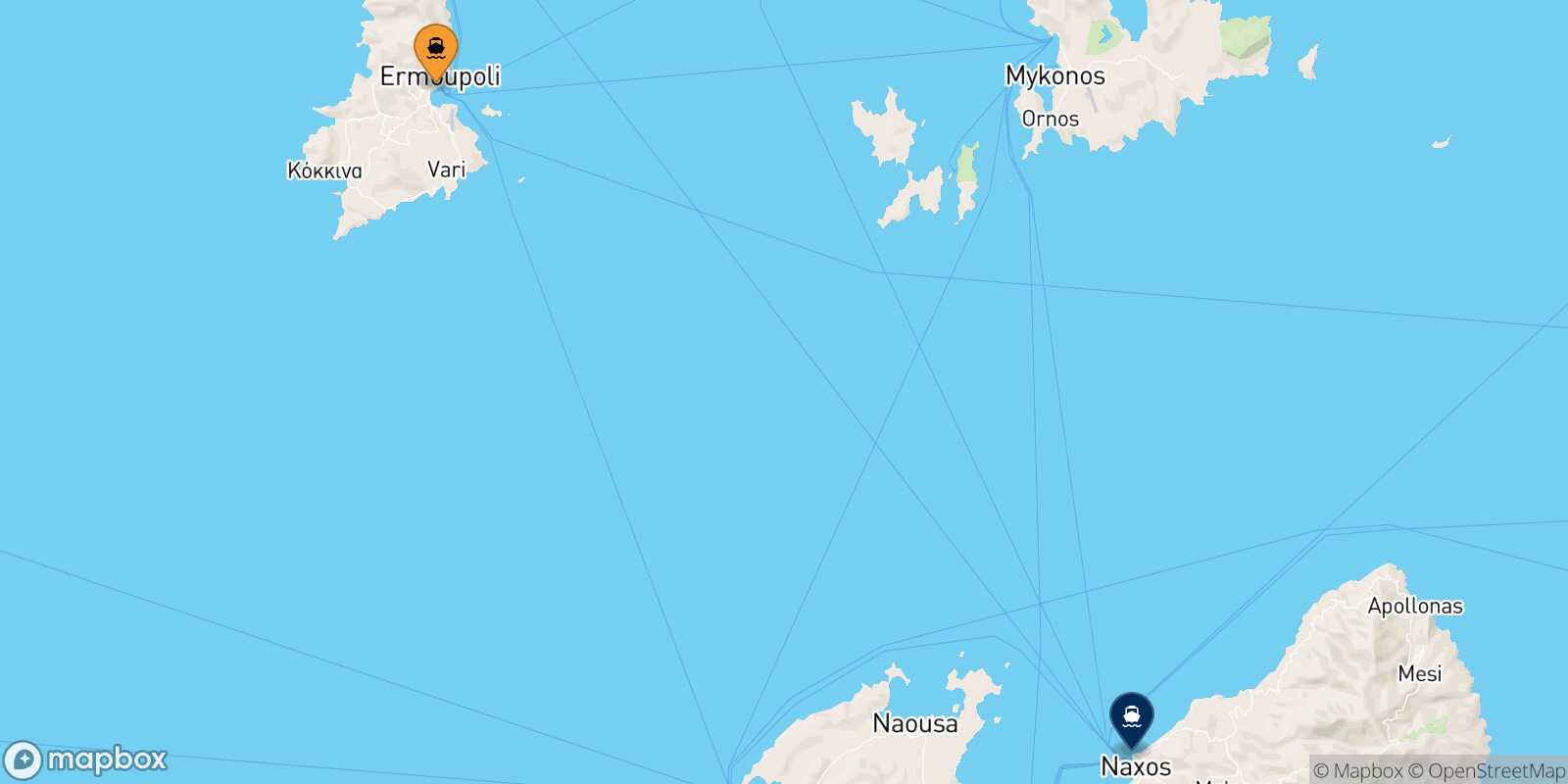 Mapa de la ruta Syros Naxos