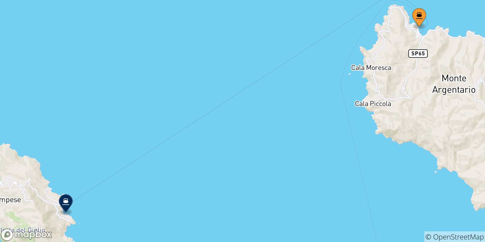 Mapa de los puertos conectados con  Isla Del Giglio