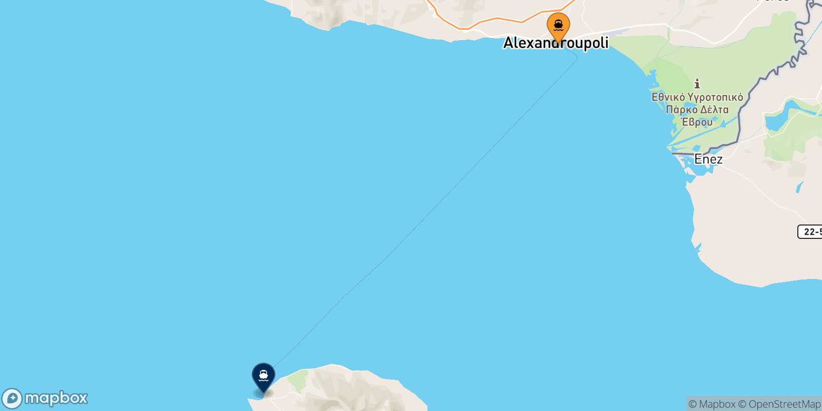 Mapa de la ruta Alexandroupoli Samothraki