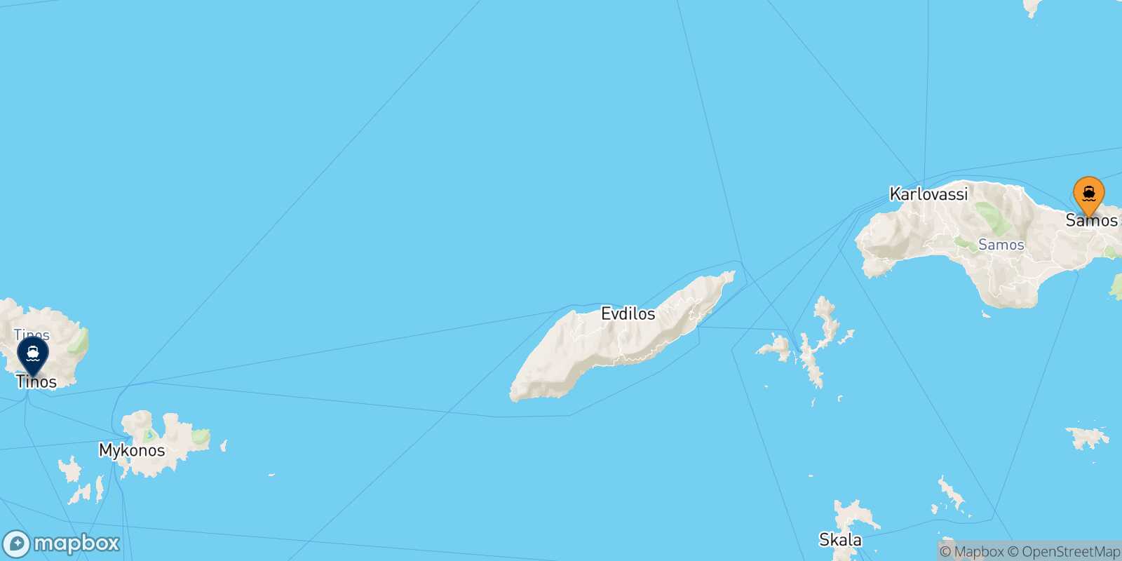 Mapa de la ruta Vathi (Samos) Tinos