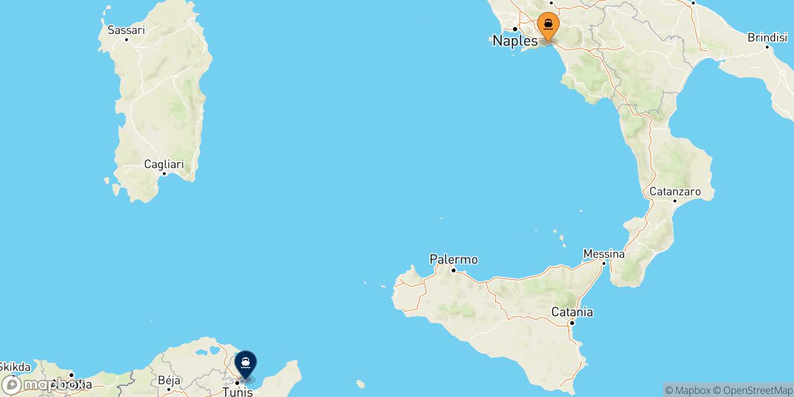 Mapa de los destinos alcanzables de Salerno