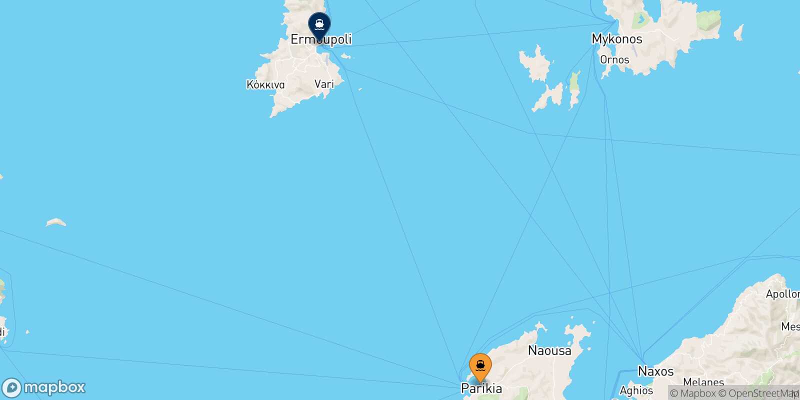 Mapa de la ruta Paros Syros