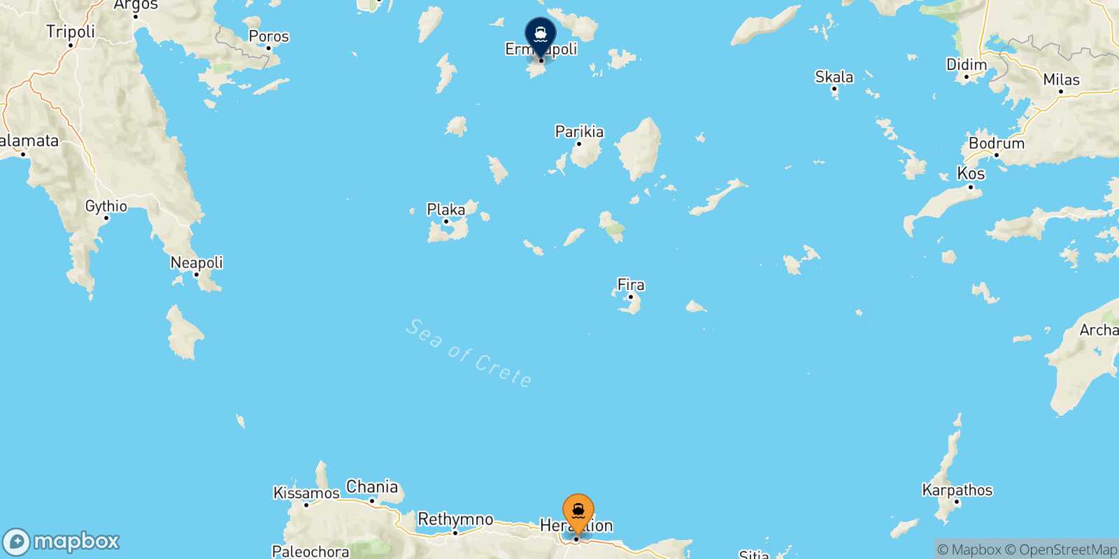 Mapa de la ruta Heraklion Syros