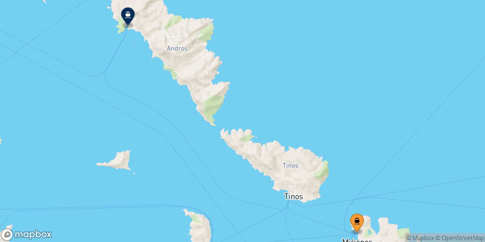 Mapa de la ruta Mykonos Andros