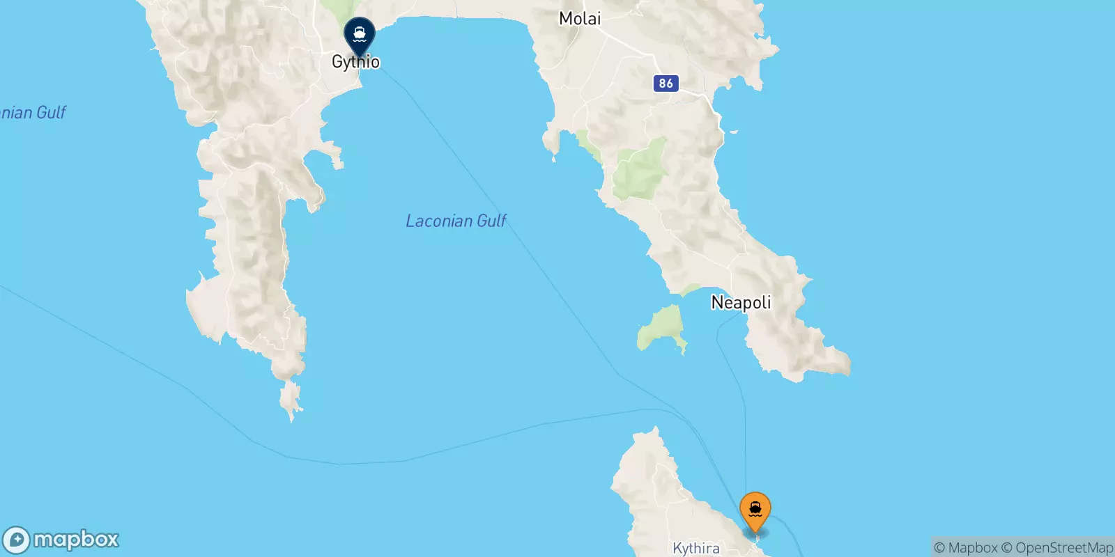 Ferries de Kythira a Gythio